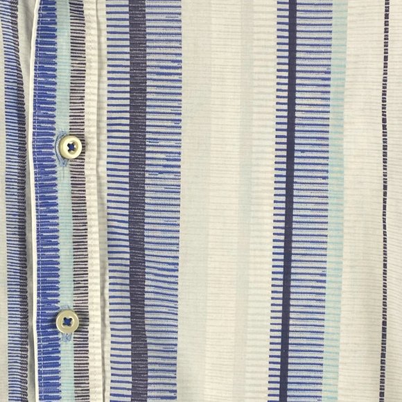 Robert Graham Shirt Mens L Blue White Stripe Contrast Trim Flip Cuff Button Up - Picture 6 of 14